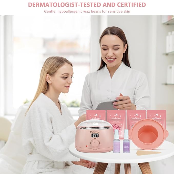 Waxing Kit -Digital Wax Warmer Machine for Hair Removal with 4 Packs of Hard Wax Beads & Silicone Pot for Full Body, Legs, Face, Eyebrows, Bikini, Brazilian at Home Waxing Kit for Women Men