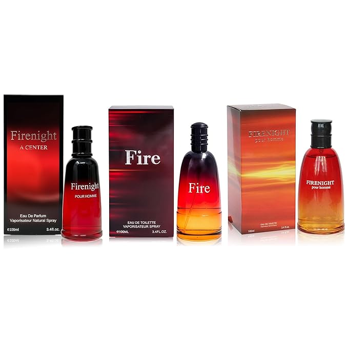 3Pack Men Cologne Fire Series Eau De Parfume Spray with Woody Floral & Fruity Scent Perfume Gift Set Day to Night Luxury Fragrances