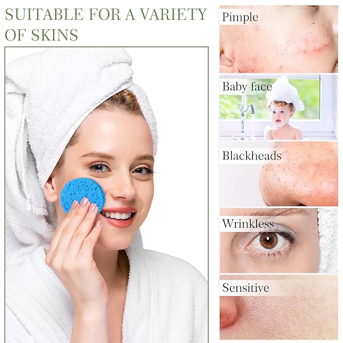 Sieral 120pcs Compressed Facial Sponges Disposable Natural Face Sponges Round Soft Pads with Container for Washing Face Cleansing Exfoliating Esthetician Makeup Removal Travel(Multicolor)