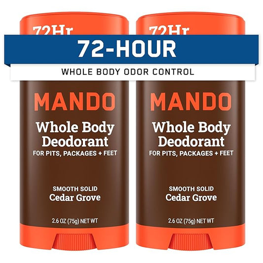 Mando Whole Body Deodorant For Men - Smooth Solid Stick - 72 Hour Odor Control - Aluminum Free, Baking Soda Free, Skin Safe - 2.6 Ounce (Pack of 2) - Cedar Grove