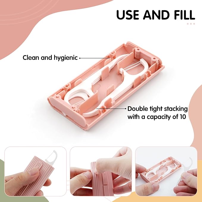 RAZOKO Dental Floss Portable Case, Storage 10 Picks Floss in Box,Floss Pick Dispenser for Cleaning Teeth and Oral Care,Toothpick Floss is Perfect for Dating,Travel,Hotels 2PCS