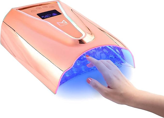 M - Crystal Cure 128W UV Nail Lamp - Fast Curing Nail Light with 45 Powerful 365nm+405nm LEDs - Cordless, Rechargeable, Auto Sensor - UV Light for Gel Nails for Manicures & Pedicures (Rose Gold)