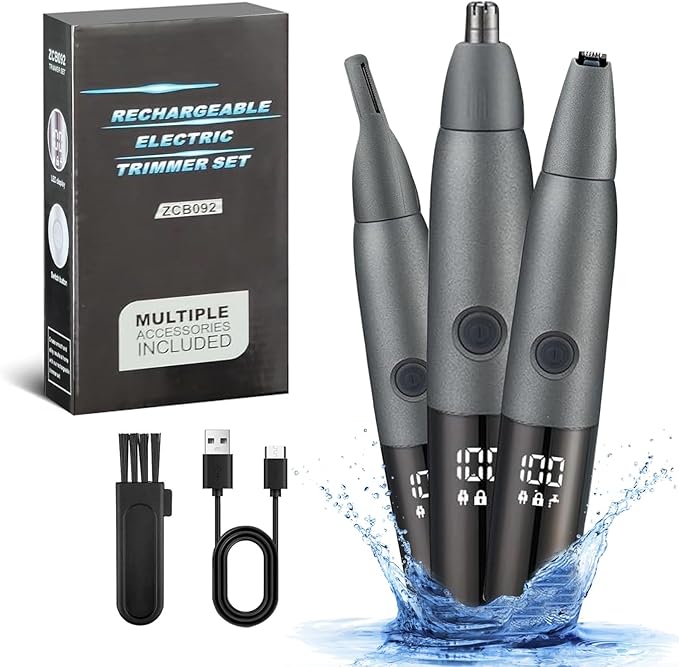 Nose Trimmer for Men and Women Painless Ear Nose Facial Eyebrow Hair Trimmer for Women Electric Ear and Nose Trimmer Dual Edge LED 3 in 1 Easy Clean IPX7 Waterproof