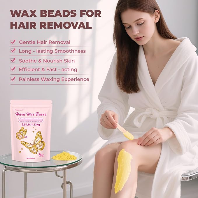 Hard Wax Beads for Hair Removal - 2.5lb/40oz Bulk Refill for Sensitive Skin, Brazilian, Bikini, Underarms, Face, Body Waxing with 20 Sticks (Honey)