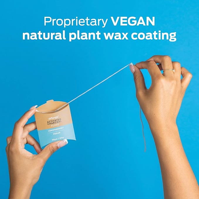 DrTung's Vegan Activated Charcoal Floss - Natural Dental Floss, PTFE & PFAS Free, Gentle on Gums, Expands & Stretches, BPA Free - Lemongrass Flavor (Pack of 2)