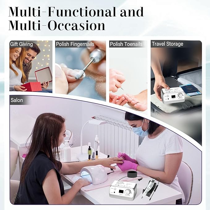 Professional Nail Drill 35000RPM Drill Nail Electric Nail File Dril Nails with 100pcs Sanding Bands and Nail Drill Bits for Acrylic, Gel Nail Manicure & Pedicure
