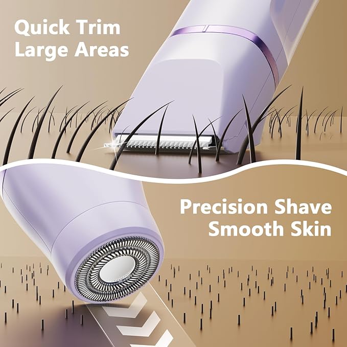 Bikini Trimmer for Women - Painless Waterproof Electric Razor Remover Foil Shaver for Leg, Body, Armpit & Facial Hair, Cordless with Ceramic Blade,USB Charging Dock, Travel Size, Gifts for Her, Purple