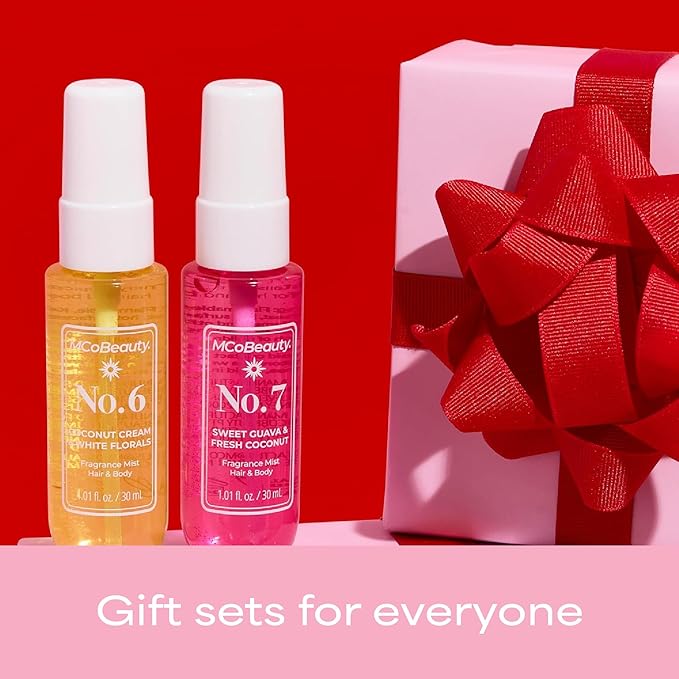 MCoBeauty - Mini Fragrance Mist Duo, No. 6 & No. 7, Limited Edition Travel-Size Body & Hair Perfume Sprays with Tropical Coconut & Guava Scents - Holiday Collection, Cruelty Free Fragrance Gift Set