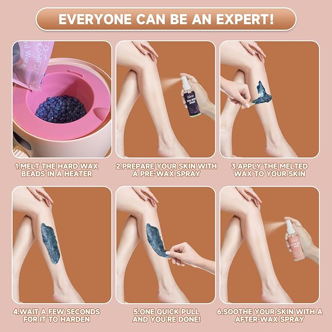 waxing kit for women, Digital Hard Wax Warmer with 4 Packs of Natural Wax Beans (14.1oz), Silicone Bowl and Waxing Accessories, Professional for Bikini, Face, Brazilian, Body and Home Salon - Pink