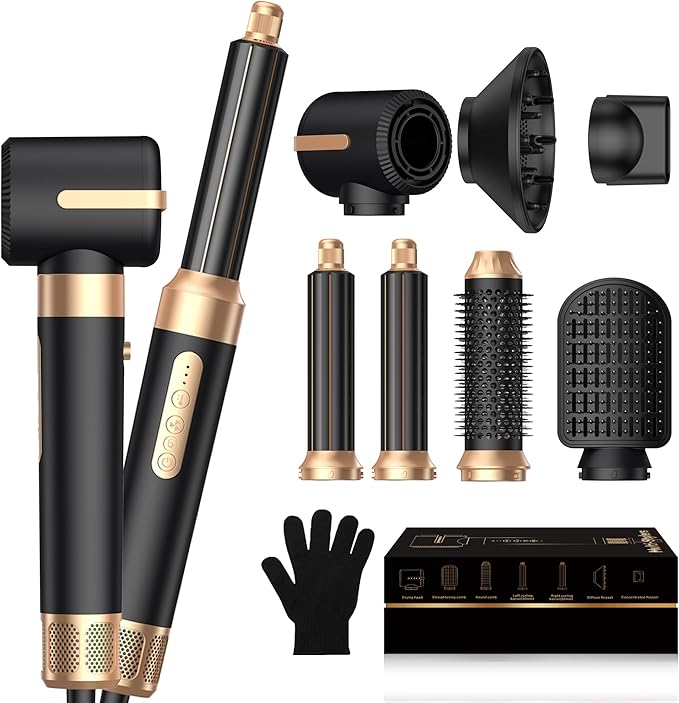 Blow Dryer Brush 7 in One, Negative Ion Hair Set Upgrade Hot Air Styler Wrap Curler, Curling Iron Styling Tools As A Gift for Straight/Curl/Drying/Smoothing