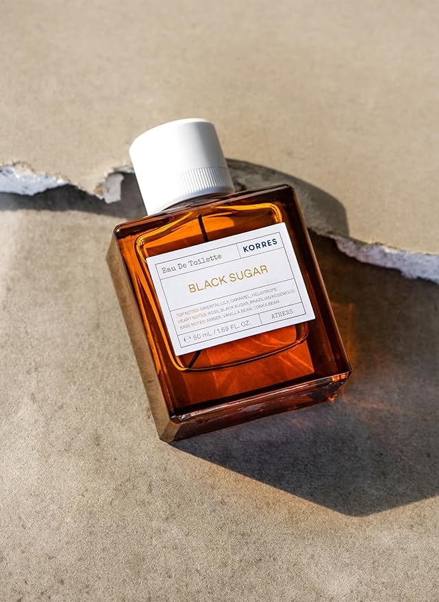 KORRES Eau De Toilette, Black Sugar Fragrance Spray, Unisex Perfume Featuring Oriental Lily, Caramel, Heliotrope, Rose, Brazilian Rosewood, Amber, Vanilla, Tonka, Ambery Floral Scent, 1.69 Fl Oz