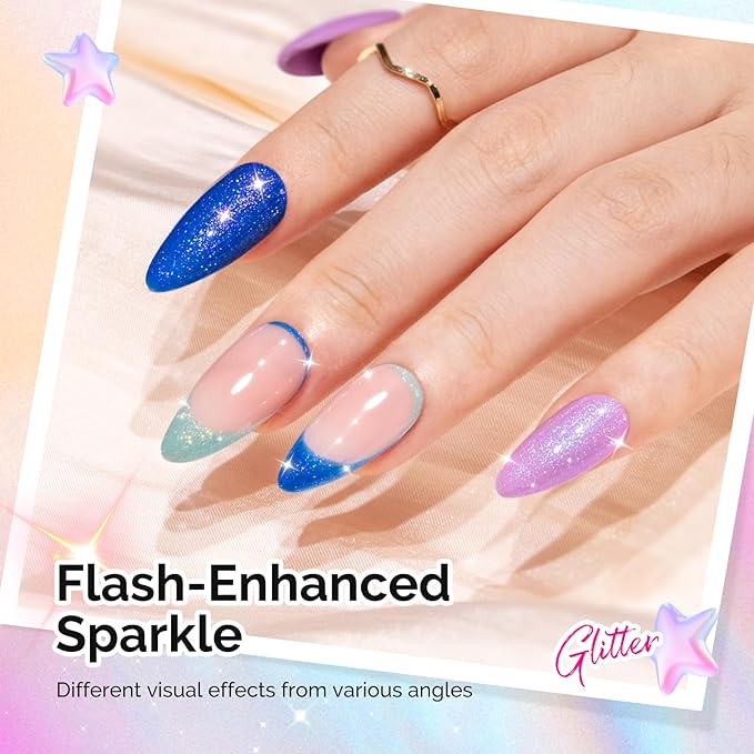 MelodySusie 7.5ML Glitter Gel Nail Polish Set, 6 Colors Chameleon Sparkle Gel Polish Kit Aurora Blue Purple Green Shimmer Gel Polish Gifts for Women Nail Art Manicure Salon DIY Nail Design at Home