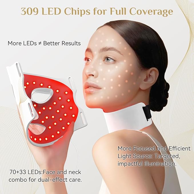 FOLOKE LED Light Therapy Mask Skin Care, 103 3-in-1 Fusion LED Beads, LEDs face mask & neck mask Infrared Red - Wavelength for Home Use, – Advanced Skincare Made Easy (Snow White)