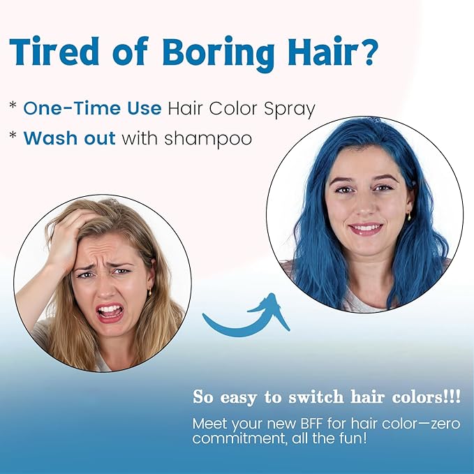 Hair Color Spray, Temporary Hair Dye for Women & Men, Vibrant Colors Hair Wax Gray Hair Cover for Party, Halloween, Cosplay (Blue, 120 ML)