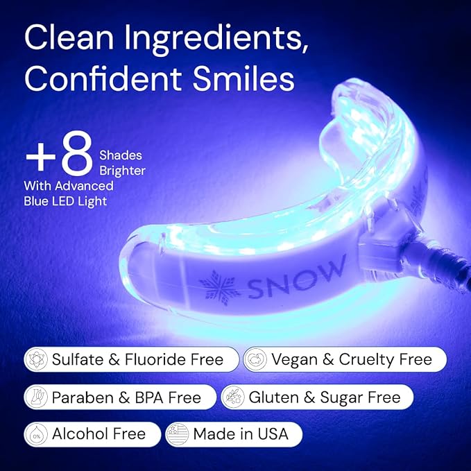 Snow Teeth Whitening Kit - Snow Teeth Whitening Serum and LED Mouthpiece Whitener, Formulated with Hydroxyapatite, Good for 6 Months - Wireless Kit with 3 Wands