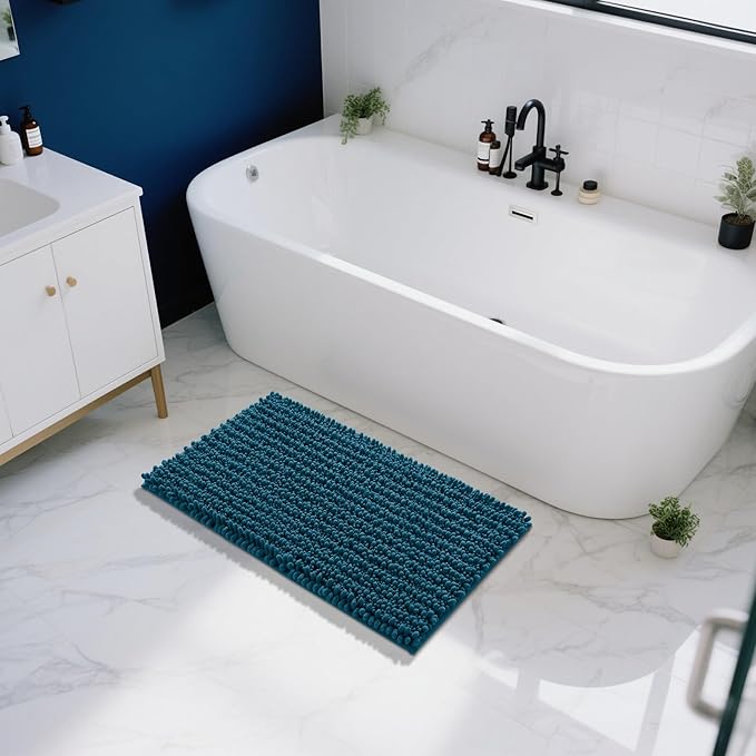 Yimobra Large Bathroom Rugs Non Slip Washable 36x24 Inch - Ultra Soft Absorbent Chenille Bath Mat, Quick Dry Shaggy Floor Carpet for Tub Shower, Peacock Blue Home Decor Accessories