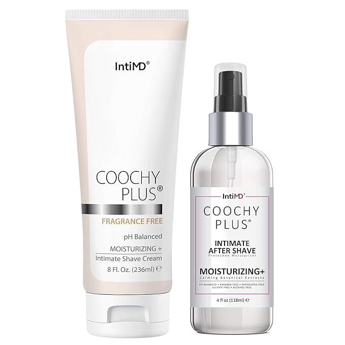 IntiMD Coochy Plus Intimate Shaving Complete Kit - Antioxidant Formula Prevents Razor Burns, Itchiness & Ingrown Hairs - Fragrance Free Shave Cream+After Shave Mist