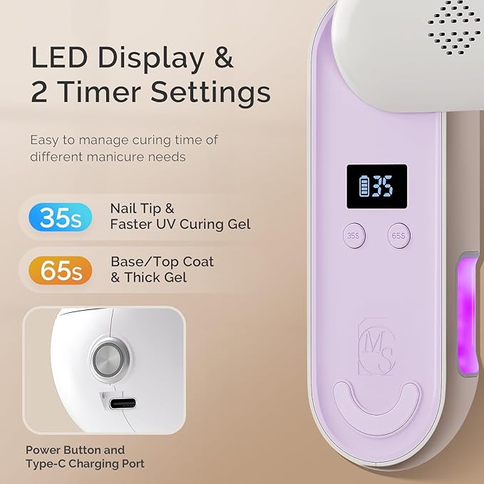 MelodySusie Compact Cordless UV Nail Lamp, P-PLUS20F with Innovative Rotatable Panel & UV Protection Design, Rechargeable UV Light Cures All Gels, Especially Rhinestone Glue & Liner Gel Polish Pink