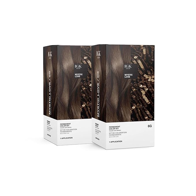 IGK Permanent Hair Color Kit | 6G Mystic Love- Golden Light Brown | 100% Gray Color Coverage + Strengthen + Shine | Ammonia Free