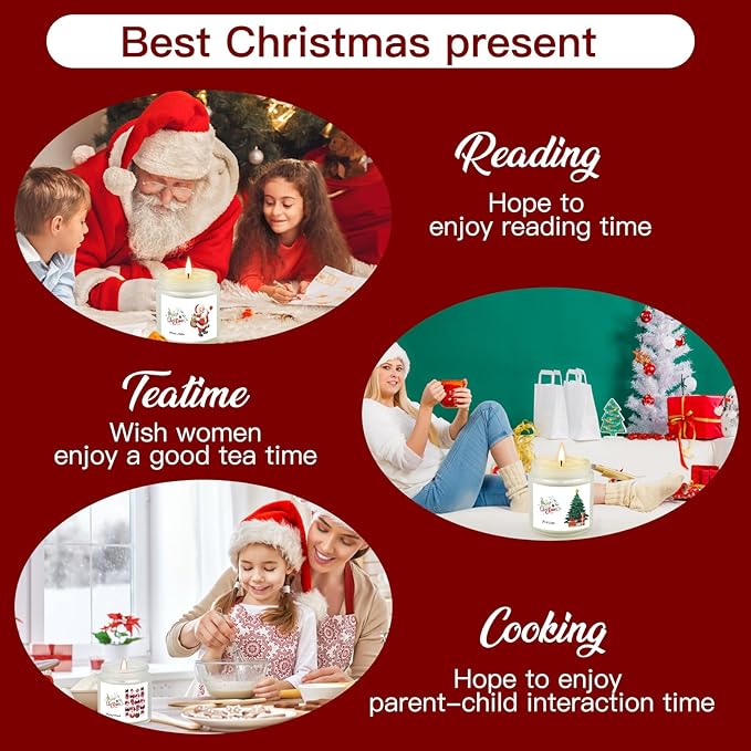6 Pack Christmas Candles Set, Christmas Candles for Home Scented, Winter Holiday, Natural Soy Wax Jar Aromatherapy Candle Gifts Stocking Stuffers for Women Men Adult