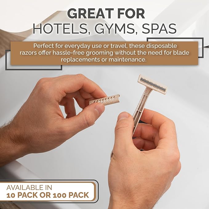 Bleeker and Rowe Eco Friendly Biodegradable Disposable Razors - Plant Based - Triple Swedish Steel Blades - Individually Wrapped (10)