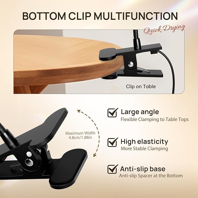 AORAEM UV LED Nail Lamp, Quick Drying UV Light for Gel Nails Foot Control LED Nail Cure Lamp, Flash Cure Light with Black Gooseneck and Clamp for Gel Nails