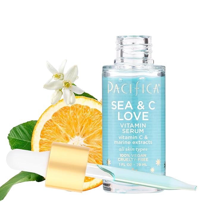 Pacifica Beauty Sea and C Love Vitamin C Serum, Skincare, Hyaluronic Acid, Green Tea, Marine Extracts, Blue Light Protection, Brightening, Lightweight, Face Care, Skin Care Serum, 1 fl oz (1 Count)