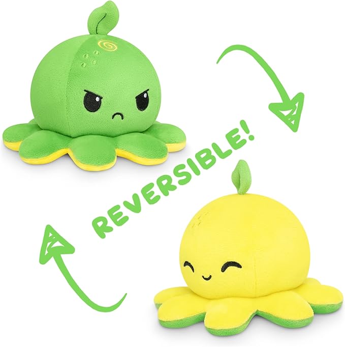TeeTurtle - The Original Reversible Octopus Plushie - Lemon + Lime - Cute Sensory Fidget Stuffed Animals That Show Your Mood
