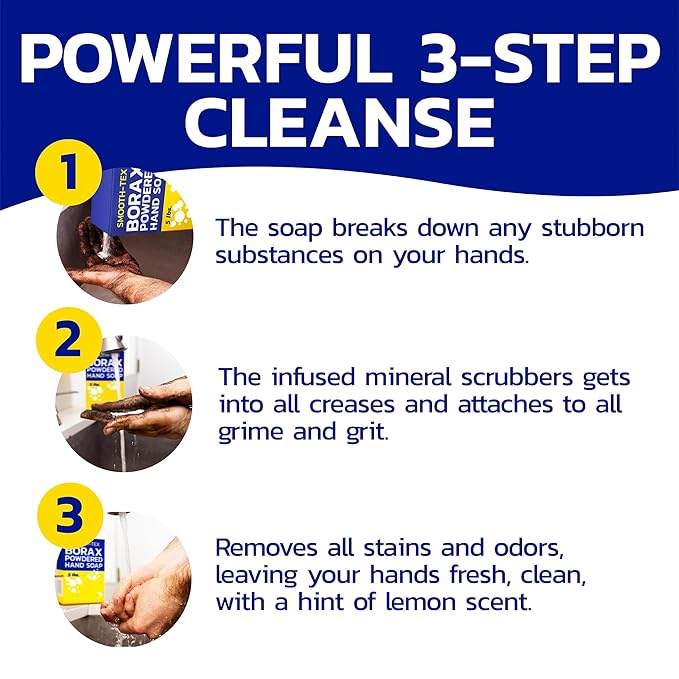 Smooth-Tex Borax Powdered Hand Soap - Heavy Duty Industrial Hand Wash - Removes Grease, Grime and Oil from Hands for Mechanics & Industrial Workers, Compare to Boraxo - 5 lbs (10 Pack)