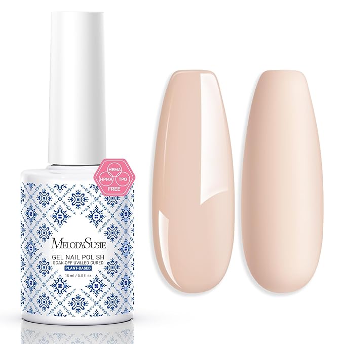 MelodySusie Fleurwee Plant Based Gel Nail Polish, Nail Polish Hema Free 21 Non Toxic Long Lasting No Chip Finger Toe Nail Art Manicure Salon DIY at Home Gifts for Women Organic Wheat Nude P58