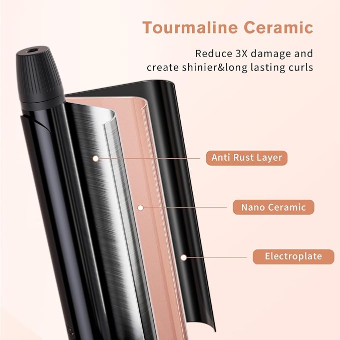 1 Inch Curling Iron with Clipped Tourmaline Ceramic Barrel Professional 1.25 Inch Hair Curler up to 450°F Dual Voltage for Traveling 60 Mins Auto Off Suit for Different (Black, 1 inch)