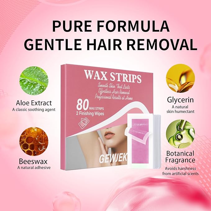 80PCS Wax Strips for Hair Removal, Waxing Kit for Women, Eyebrow Wax Strips & Facial Hair Removal, Sensitive Skin Friendly, Multi-Use on Face, Legs, Bikini Area, Long-Lasting Smoothness