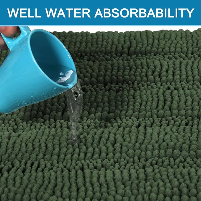 H.VERSAILTEX Bathroom Rugs Bath Rug Set 2 Piece Bathroom Contour Rug Toilet Mat Sets Non Slip Contour Bath Rug Ultra Thick Water Absorbent Striped Bath Mats(36" x 24" Plus 20" x 24" U, Bronze Green)