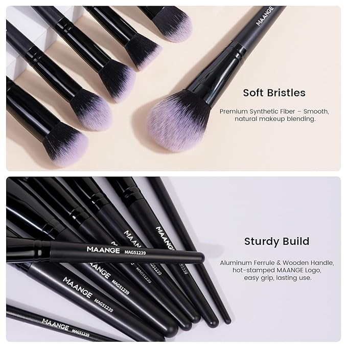 MAANGE Makeup Brush Set 38 Pcs Premium Synthetic Makeup Brushes For Foundation Powder Concealers Blush Eye shadows Make up Brushes Kits - Black