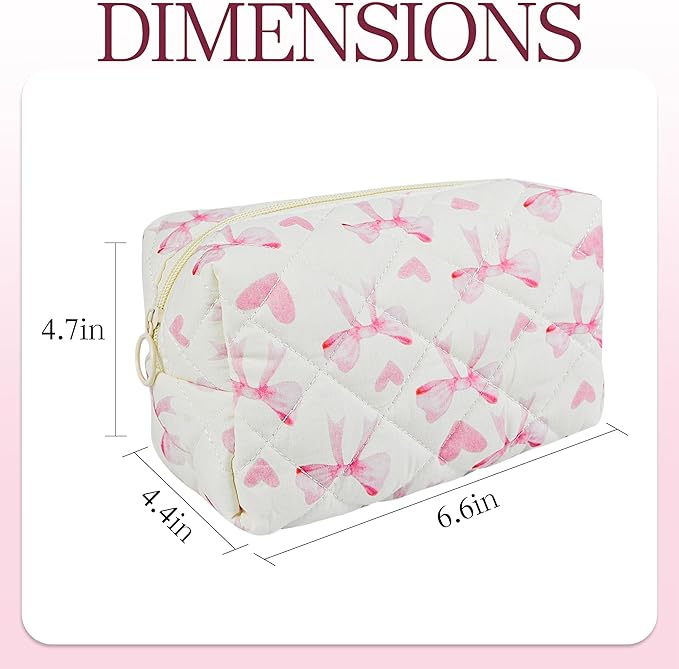 Quilted Makeup Pouch,Cotton Puffy Makeup Bag, Coquette Cosmetic Bag for Women and Girls, Aesthetic Organizer Bag, Cute Flower Travel Toiletry Bag