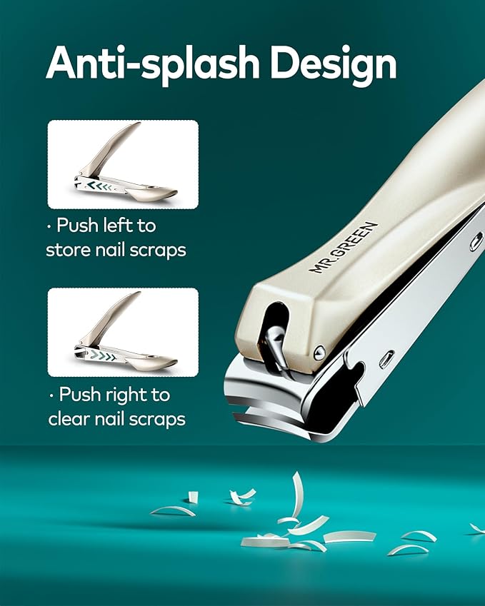 MR.GREEN Nail Clippers, Upgraded Anti-Splash Nail Clipper Set with Nail File and Tweezers & Catcher, Professional Practical Manicure Nail Care Kit with Exquisite Leather Case for Men & Women
