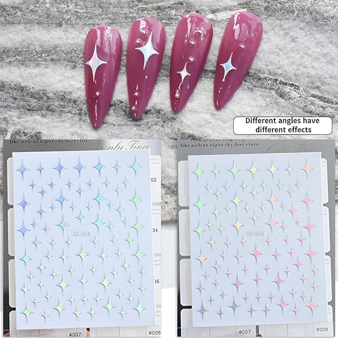 12 Sheets Aurora Nail Stickers for Nail Art 3D Self Adhesive Moon Star Nail Art Stickers Aurora Nail Decals Glitter Holographic Nail Design Heart Nail Art Supplies DIY Manicure Decorations for Women