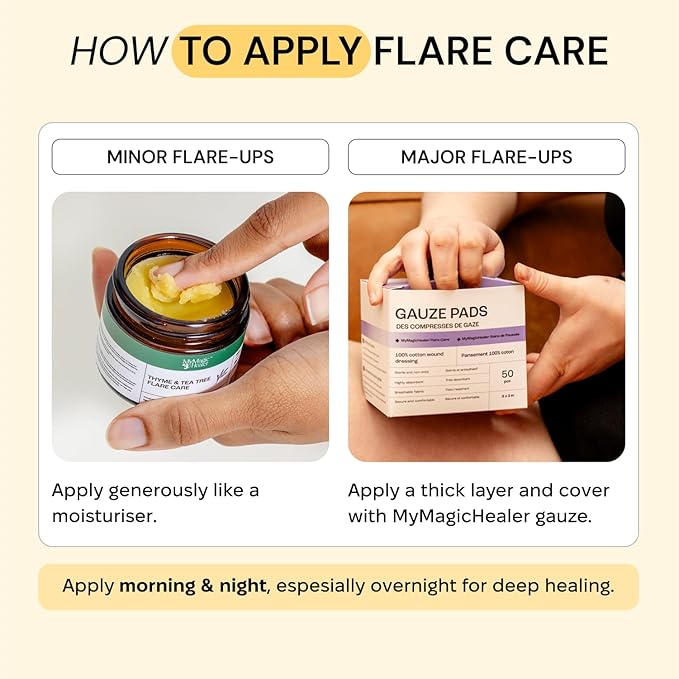 MyMagicHealer Thyme & Tea Tree Flare Care | Ingrown Hair, Razor Bumps, Blind Pimples, Bartholin, Pilonidal Cysts | Folliculitis Cure | Piercing Care w/Egg Yolk Extract & Tea Tree 1 oz