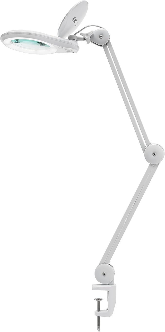 Neatfi 1,200 Lumens Super LED Magnifying Lamp with Clamp, Dimmable, Includes Microfiber Cleaning Cloth, 5 Inch Diameter Lens for Reading, Sewing, Crafting (White, 5 Diopter)