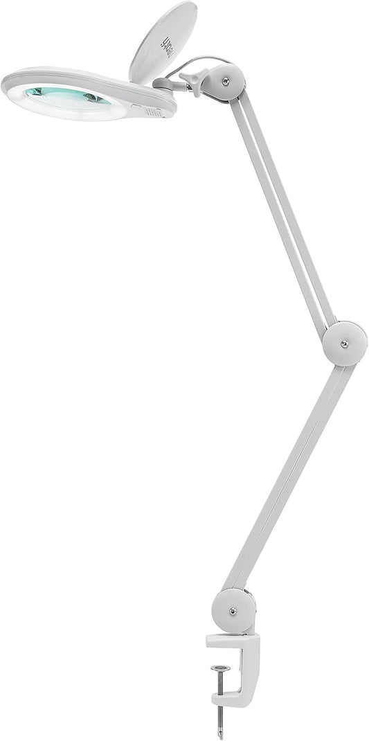 Neatfi 1,200 Lumens Super LED Magnifying Lamp with Clamp, Dimmable, Includes Microfiber Cleaning Cloth, 5 Inch Diameter Lens for Reading, Sewing, Crafting (White, 5 Diopter)
