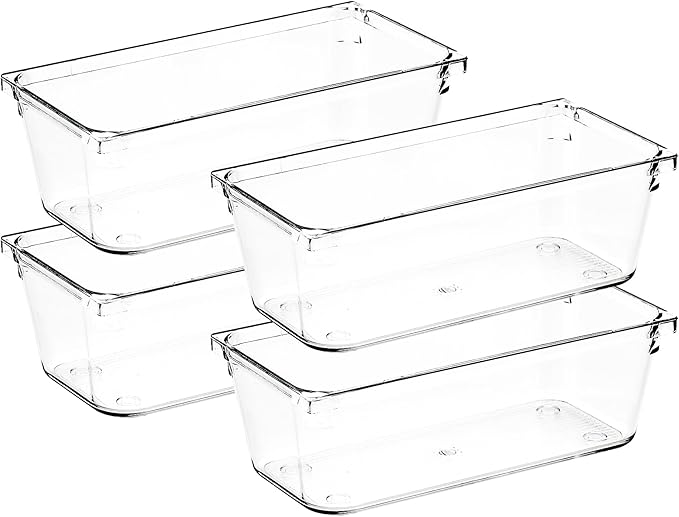4 Pack Drawer Organizer - 3" X 6" Clear Acrylic Storage Bins with Non-Slip Pads, Versatile Desk Tray for Makeup, Jewelry, Kitchen, Bathroom, and Office Organization