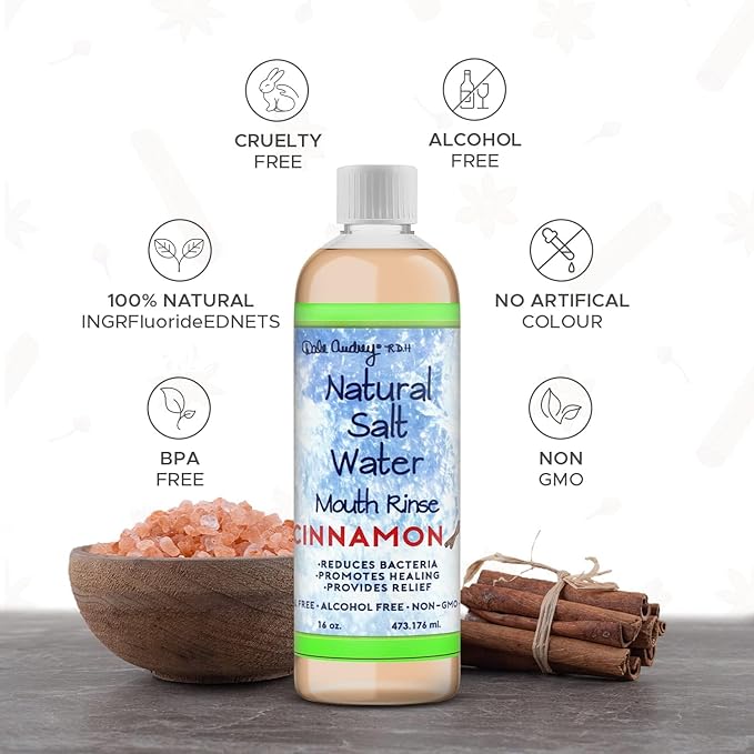 3 Pack Natural Saltwater Mouth Rinse | Himalayan Pink Salt Water Oral Rinse | Organic Cinnamon Flavor Fluoride & Alcohol Free Mouthwash for Fresh Breath | Natural Gum Care Mouthwash-16 FL Oz