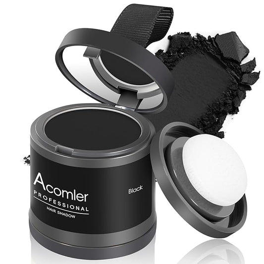 Acomler Instantly Root Cover Up Hairline Shadow Powder,Root Touch Up Hair Color 0.35 Ounce for Thinning Hair, Grey Hair Coverage Hair Powder for Women Men with Eyebrows,Beard Line,Bald Spots (Black)