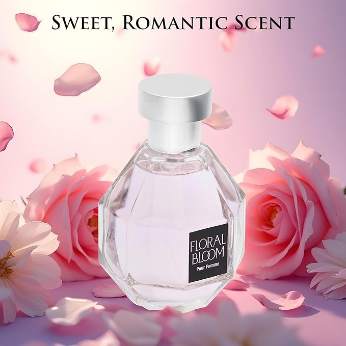 Floral Bloom for Women Eau De Parfum- Oriental Floral Fragrance - Top Notes of Bergamot, Osmanthus & Tea - Mid Tone of Orchid & Jasmine - Base of Patchouli, Musk & Vanilla - Elegant 100ml Bottle
