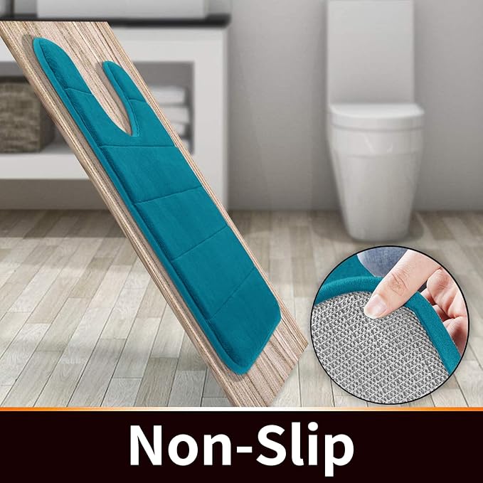 Yimobra Memory Foam Toilet Bath Mat U-Shaped, Soft and Comfortable, Water Absorption, Non-Slip, Thick, Machine Wash and Easier to Dry for Bathroom Commode Contour Rug, 24 X 20 Inches, Peacock Blue