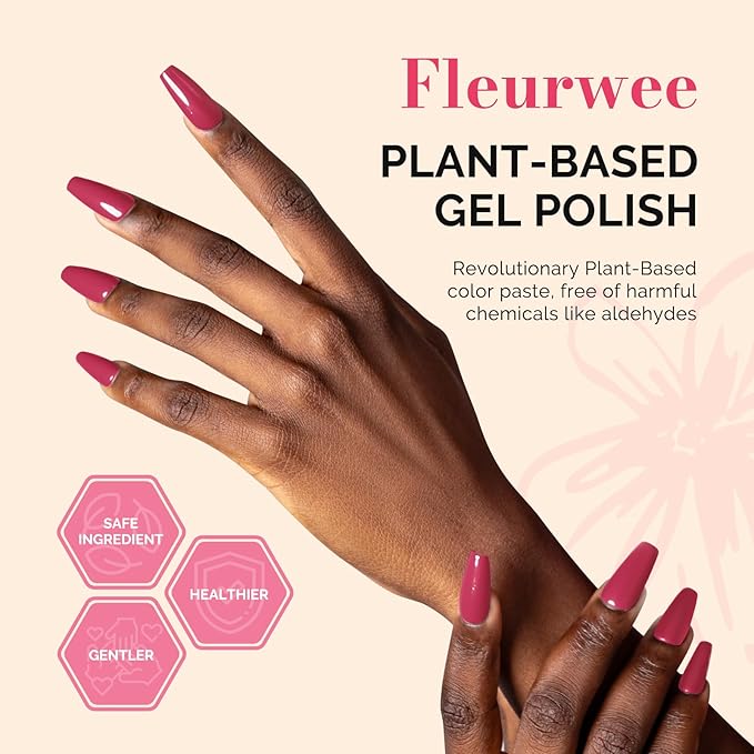 MelodySusie Fleurwee Plant Based Gel Nail Polish, Hema Free Hot Pink Nail Polish, Soak Off UV LED Gel Polish Gift for Women 21 Non Toxic Long Lasting Nail Art Manicure Salon DIY at Home B1601