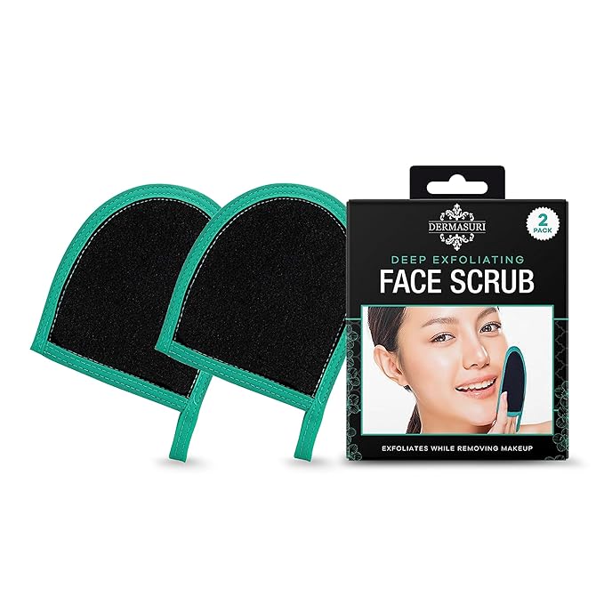 Dermasuri Deep Exfoliating Face Mitt - Scrubber, Dead and Dry Skin Remover for Men and Women - Exfoliator Gloves for Shower and Dry Use - (2 Pack)