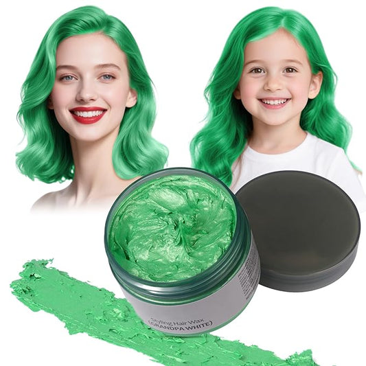 Green Hair Color Wax - Temporary & Washable Hair Styling Mud Gel for Men, Women, Kids,For Halloween, Cosplay, Party, Crazy Hair Day & Children's Day