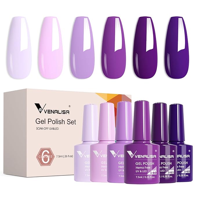 Venalisa Purple Gel Nail Polish Set - 6 Colors, Soak Off UV Gel, Salon Nail Art DIY at Home Manicure