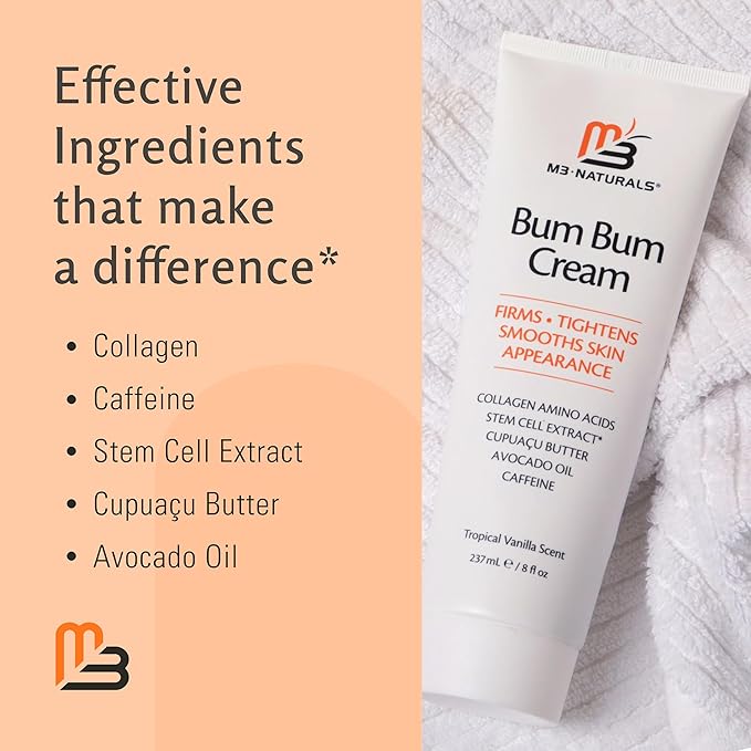 Bum Bum Cream with Lemon Vanilla Scent, 2-in-1 Skin Care Cellulite Treatment & Massage Lotion, Non-Greasy Skin Tightening for Firm Butt, Belly, and Thighs with Cupuaçu, Collagen, and Caffeine, 8 Fl Oz